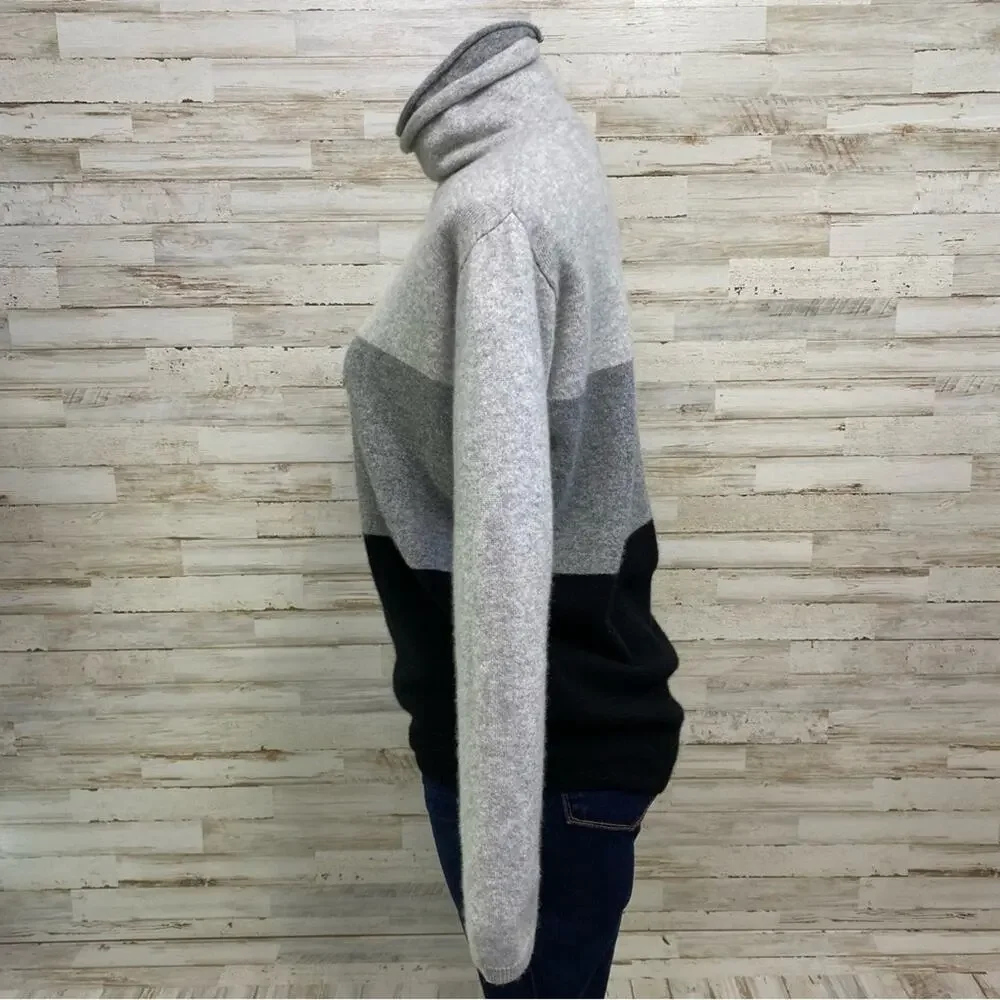 Magaschoni Cashmere Sweater Mock Neck Womens Size M Black Gray Colorblock - Picture 5 of 11